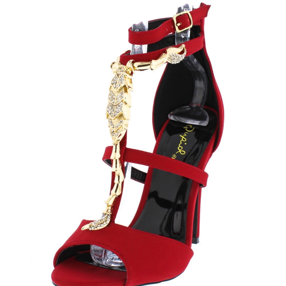 🆕️Red Rhinestone T-Strap Open Toe Single Soles Fa - Picture 4 of 7